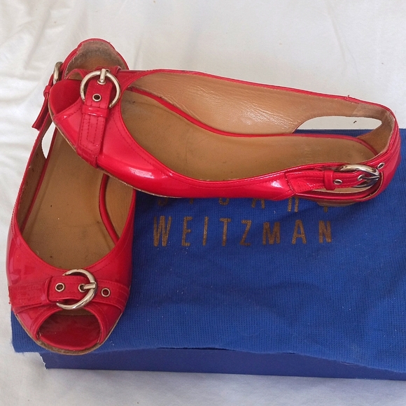 Stuart Weitzman red peeptoe flat.5.5,patent leather - Picture 7 of 7